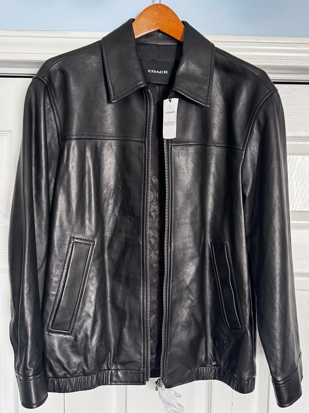 Coach Men’s Black Leather Zip-Front Jacket